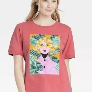 Graphic T Bijou Karman Graphic Blonde Girl in Glasses Photo Print Art Tee LARGE